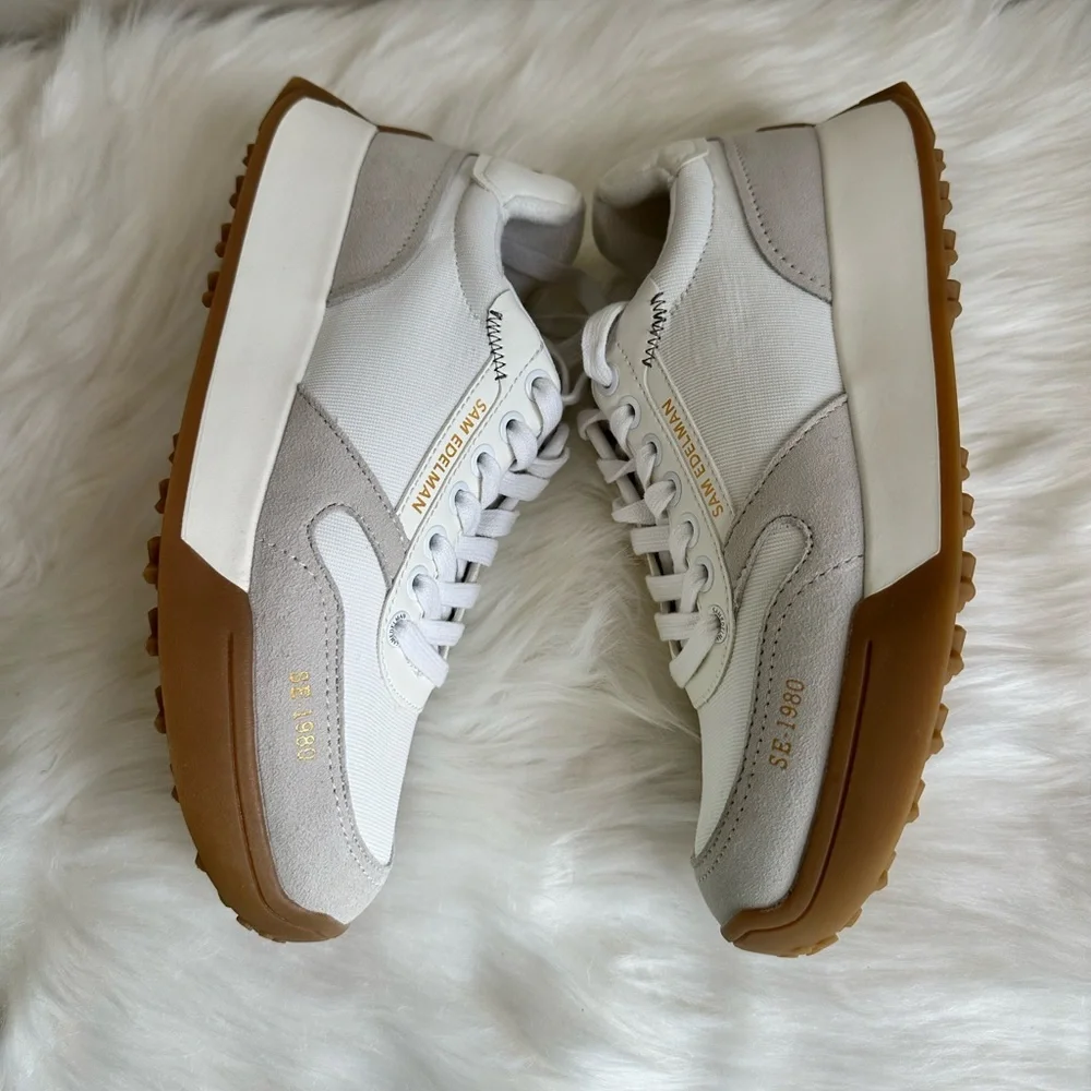 NIB Sam Edelman Layla Suede and Nylon Fashion Sneakers White Multi size 7.5 - Picture 9 of 16